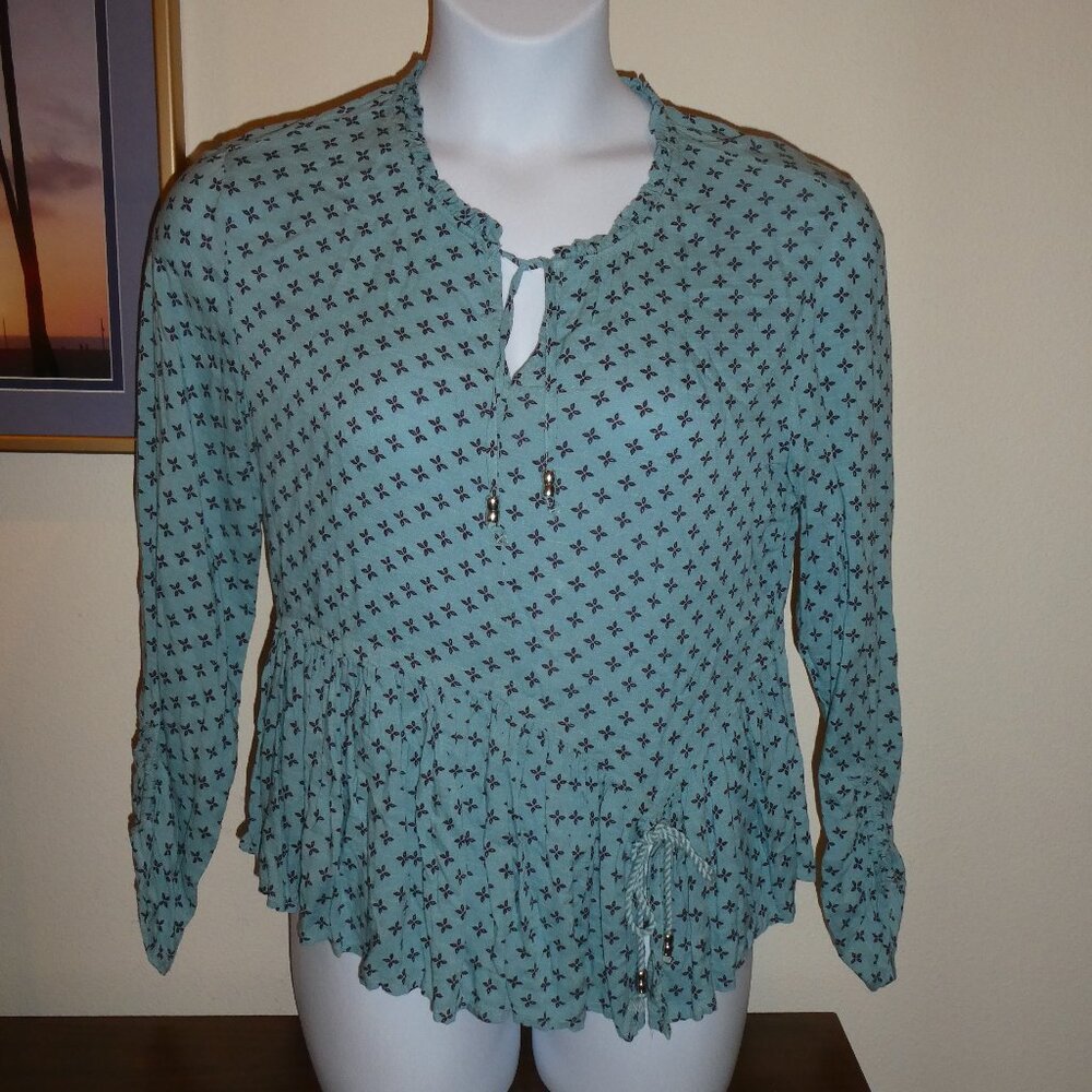 Time and Tru Light Teal Long Sleeve Blouse Size Medium